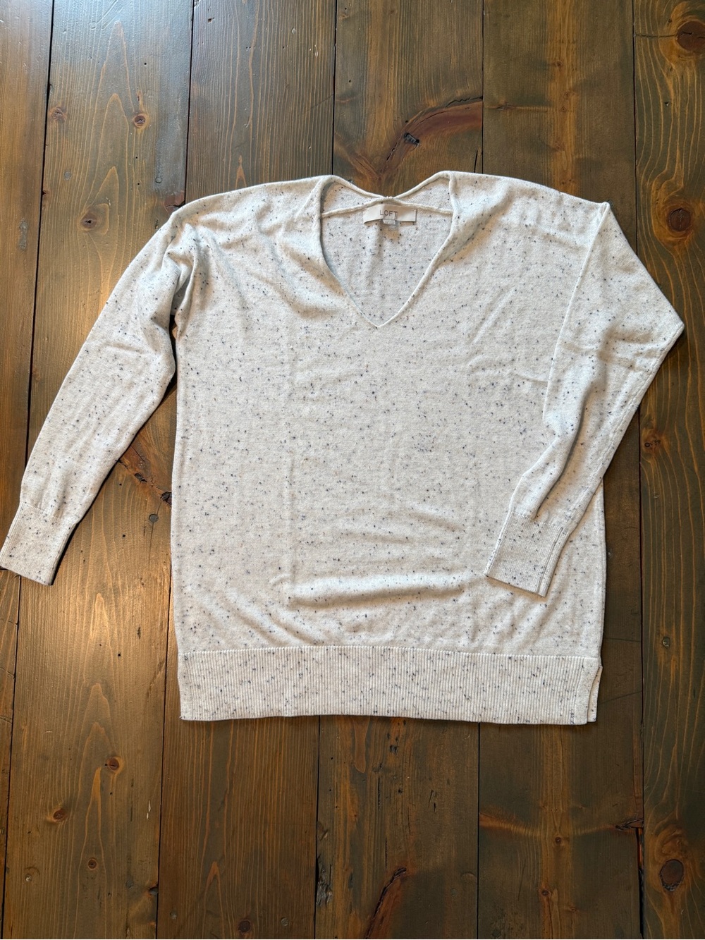 LOFT Cream Speckled V-Neck Sweater